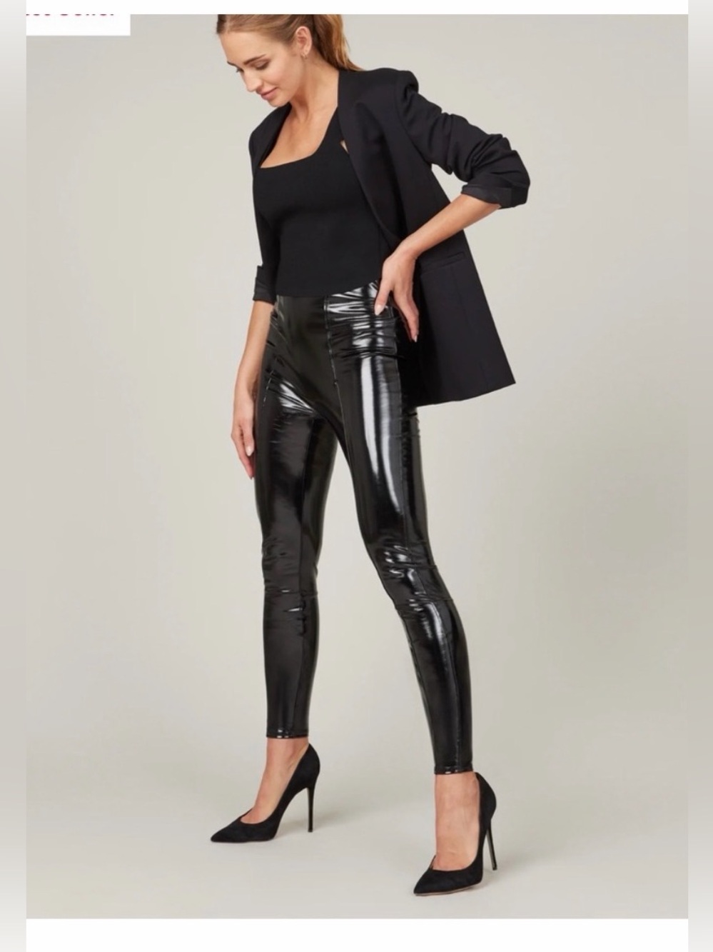 SPANX Faux Patent Leather Leggings Black High Rise Wet Look Moto Size M